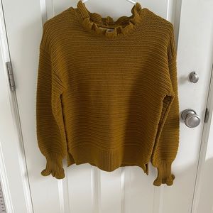 Ruffle-Neck Pullover Sweater in Antique Gold by Madewell.